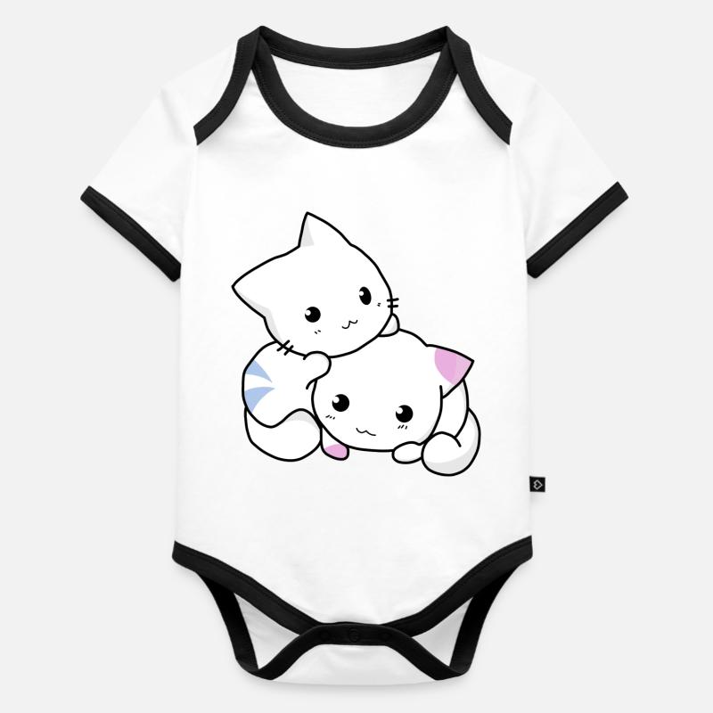 chat, chaton, mignon - Body Bébé bio contrasté manches courtes - blanc/noir 