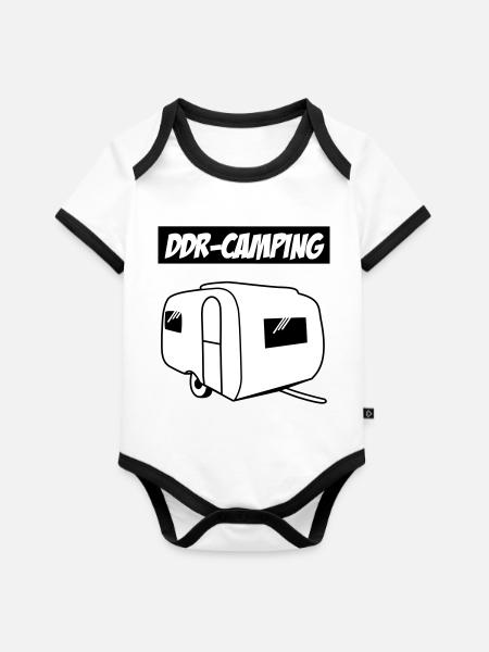 DDR-Camping QEK Junior - Baby Bio-Kurzarm-Kontrastbody - Weiß/Schwarz 