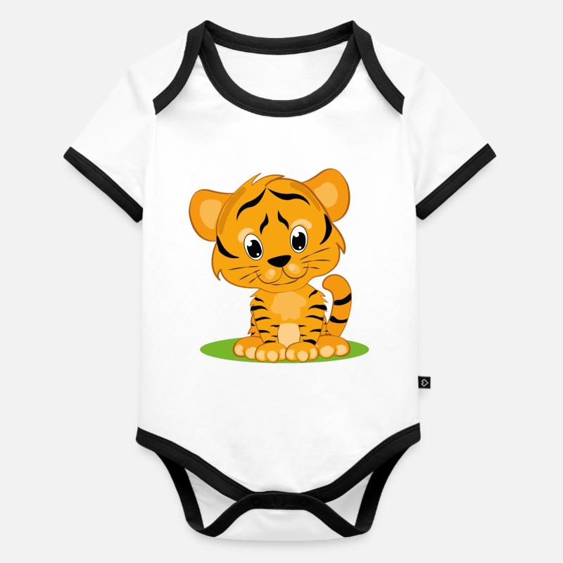 Kinder Tiger - Baby Bio-Kurzarm-Kontrastbody - Weiß/Schwarz