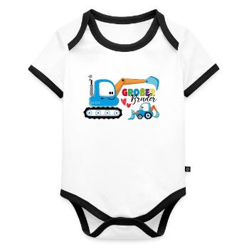 Großer Bruder Bagger - Baby Bio-Kurzarm-Kontrastbody - Weiß/Schwarz  - Vorne
