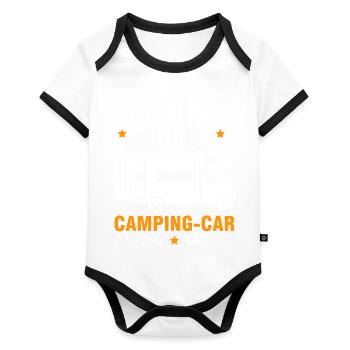 Roi du camping car - cadeau camping car humour - Body Bébé bio contrasté manches courtes - blanc/noir  - Devant