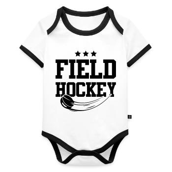 feldhockey sport - Baby Bio-Kurzarm-Kontrastbody - Weiß/Schwarz  - Vorne