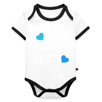 2025 werde ich ein großer Bruder, großer Bruder - Baby Bio-Kurzarm-Kontrastbody - Weiß/Schwarz  - Vorne