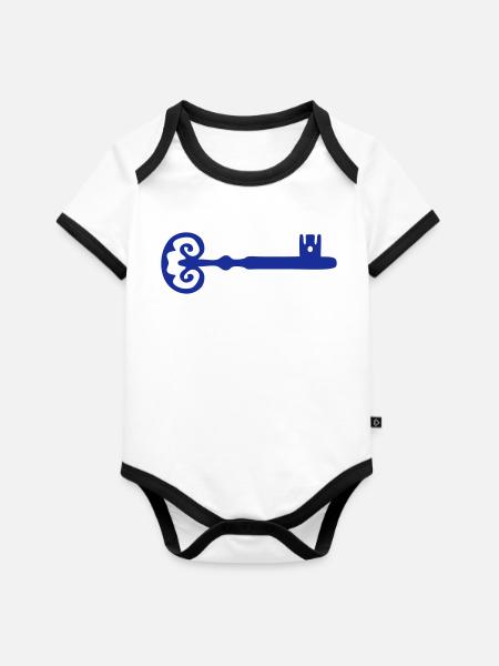 Schlüssel Schlüssel Schlüssel - Baby Bio-Kurzarm-Kontrastbody - Weiß/Schwarz 
