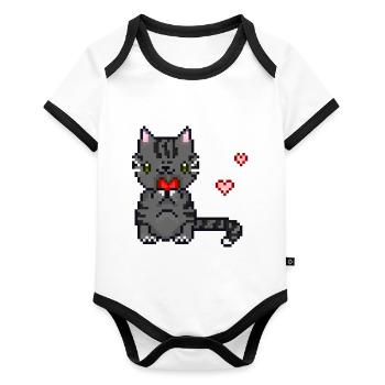 Cat with heart - Organic Baby Contrasting Bodysuit - white/black  - Front