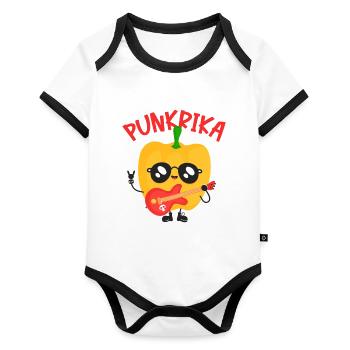 Punkrika Punkige Paprika Gitarre Punkrock - Baby Bio-Kurzarm-Kontrastbody - Weiß/Schwarz  - Vorne