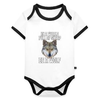 Wolf Polygon - Organic Baby Contrasting Bodysuit - white/black  - Front