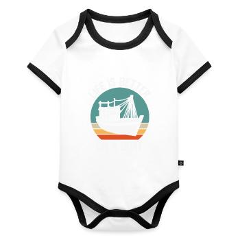 Citation de pêche La vie vintage est meilleure sur un bateau - Body Bébé bio contrasté manches courtes - blanc/noir  - Devant