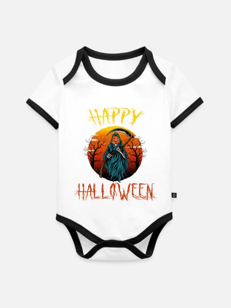 Halloween Party - Baby Bio-Kurzarm-Kontrastbody - Weiß/Schwarz