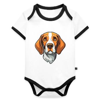 Ariege Pointer Hund Rasse Cartoon Kawaii Illustrati - Baby Bio-Kurzarm-Kontrastbody - Weiß/Schwarz  - Vorne