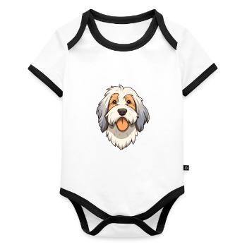 Picardy Sheepdog Dog Breed Cartoon Kawaii Illustra - Organic Baby Contrasting Bodysuit - white/black  - Front