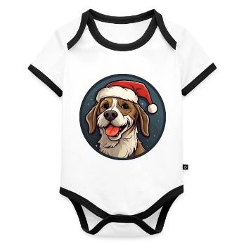 Hund Weihnachten - Baby Bio-Kurzarm-Kontrastbody - Weiß/Schwarz  - Vorne