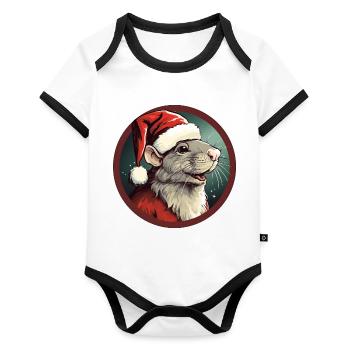 Noël du rat - Body Bébé bio contrasté manches courtes - blanc/noir  - Devant