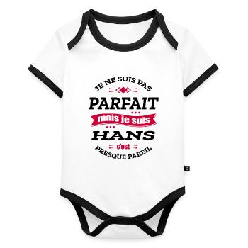 HANS PARFAIT - PRENOM HANS - Body Bébé bio contrasté manches courtes - blanc/noir  - Devant