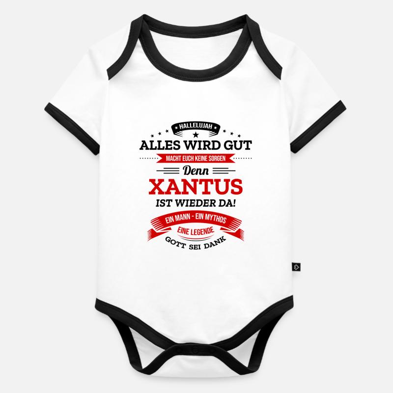 ALLES WIRD GUT, DIE LEGENDE XANTUS IST DA - Baby Bio-Kurzarm-Kontrastbody - Weiß/Schwarz 