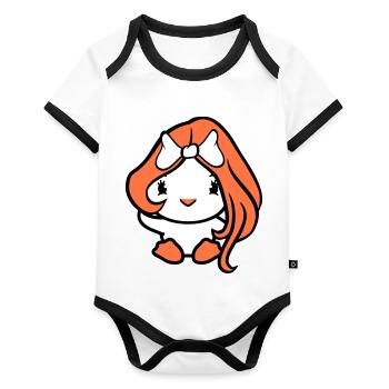 Vogel Dame Frau weiblich hübsches Gesicht Schleife - Baby Bio-Kurzarm-Kontrastbody - Weiß/Schwarz  - Vorne