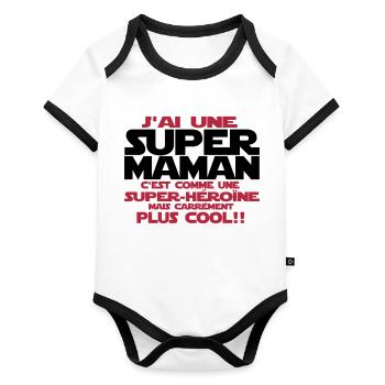 j'ai une super maman - Body Bébé bio contrasté manches courtes - blanc/noir  - Devant
