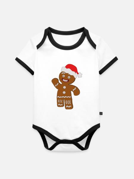 Lebkuchen - Baby Bio-Kurzarm-Kontrastbody - Weiß/Schwarz
