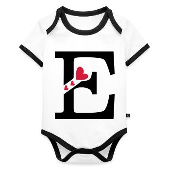 Capital letter E with hearts - Organic Baby Contrasting Bodysuit - white/black  - Front