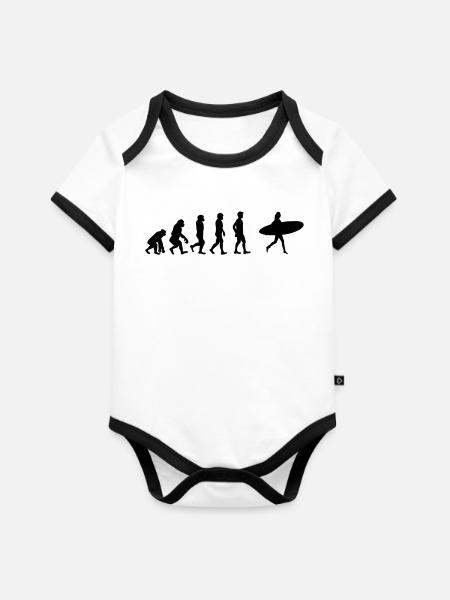 Surfergirl - Baby Bio-Kurzarm-Kontrastbody - Weiß/Schwarz