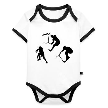 Trottinette freestyle trottinette acrobatique - Body Bébé bio contrasté manches courtes - blanc/noir  - Devant