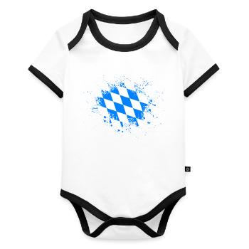 Bayern Flag Blobs Bavarian Flag Paint Splash - Organic Baby Contrasting Bodysuit - white/black  - Front