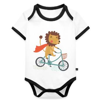 Fahrrad - Baby Bio-Kurzarm-Kontrastbody - Weiß/Schwarz  - Vorne