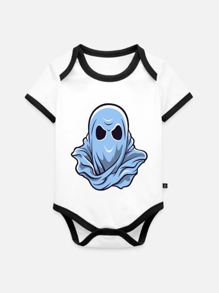 Gespenst Logo - Baby Bio-Kurzarm-Kontrastbody - Weiß/Schwarz