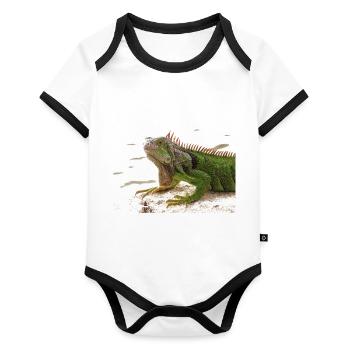 iguana - Organic Baby Contrasting Bodysuit - white/black  - Front