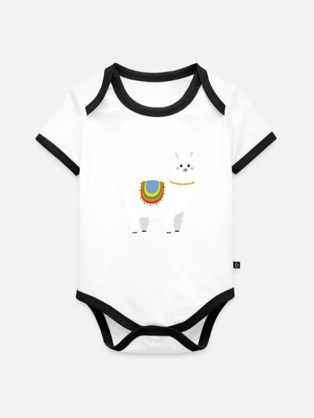 Alpaka - Baby Bio-Kurzarm-Kontrastbody - Weiß/Schwarz