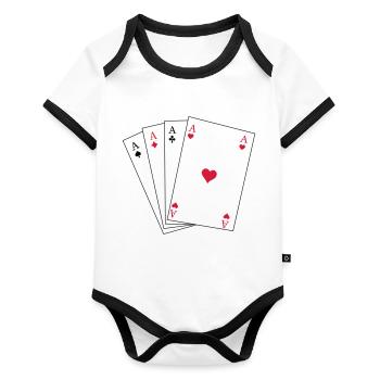 Spielkarten Ass - Baby Bio-Kurzarm-Kontrastbody - Weiß/Schwarz  - Vorne