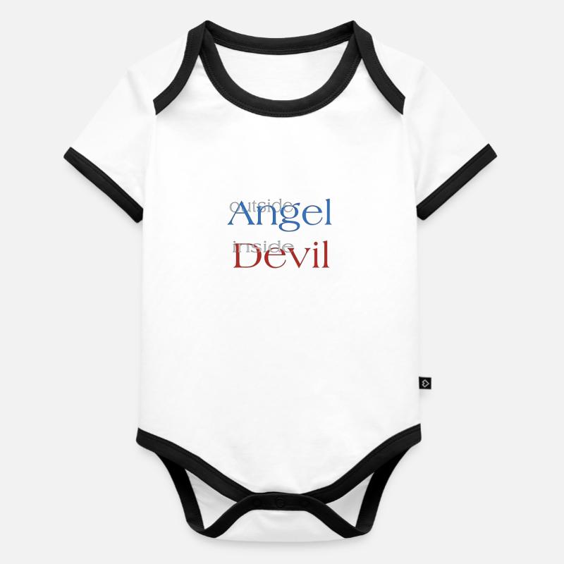 Engel oder Teufel? - Baby Bio-Kurzarm-Kontrastbody - Weiß/Schwarz 