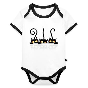 Black Cats - Organic Baby Contrasting Bodysuit - white/black  - Front