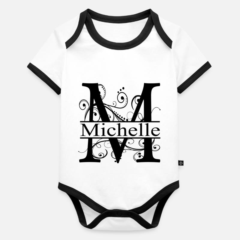 Monogramme avec le prénom Michelle - Body Bébé bio contrasté manches courtes - blanc/noir 