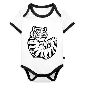 tiger biceps - Organic Baby Contrasting Bodysuit - white/black  - Front