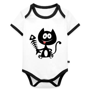 Gourmet cat, fish eater! Cat humor - Organic Baby Contrasting Bodysuit - white/black  - Front