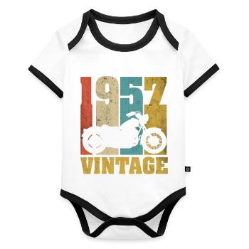 1957 Jahrgang Geburtstag Biker Motorrad Geschenk - Baby Bio-Kurzarm-Kontrastbody - Weiß/Schwarz  - Vorne