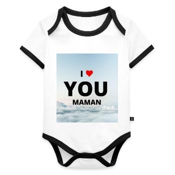 i love you maman - Body Bébé bio contrasté manches courtes - blanc/noir  - Devant