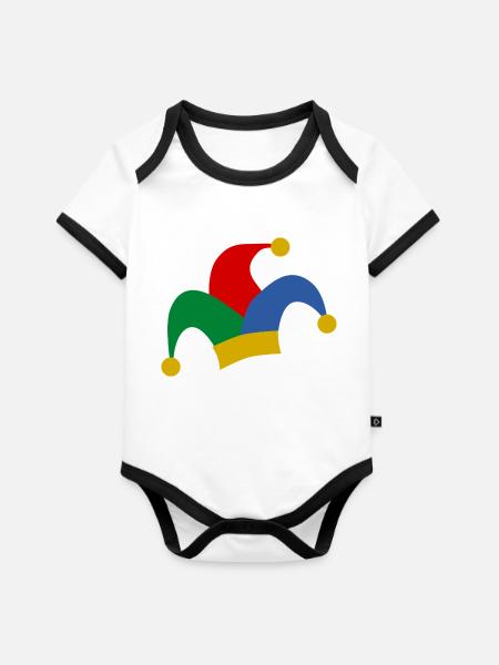 Fasching Clown Mütze - Baby Bio-Kurzarm-Kontrastbody - Weiß/Schwarz 