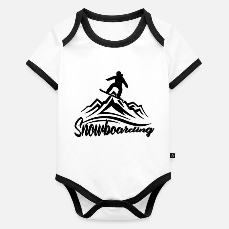 snowboard - Baby Bio-Kurzarm-Kontrastbody - Weiß/Schwarz
