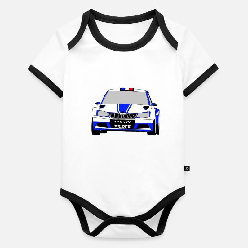 Voiture rallye - Body Bébé bio contrasté manches courtes - blanc/noir