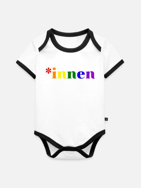 *innen Gendern - Baby Bio-Kurzarm-Kontrastbody - Weiß/Schwarz