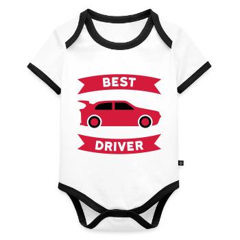 Meilleur pilote de voiture de sport (voiture de sport, bannière) - Body Bébé bio contrasté manches courtes - blanc/noir  - Devant