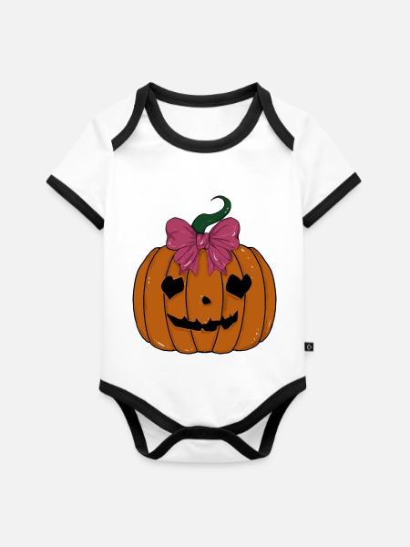 Halloweenkürbis - Baby Bio-Kurzarm-Kontrastbody - Weiß/Schwarz 