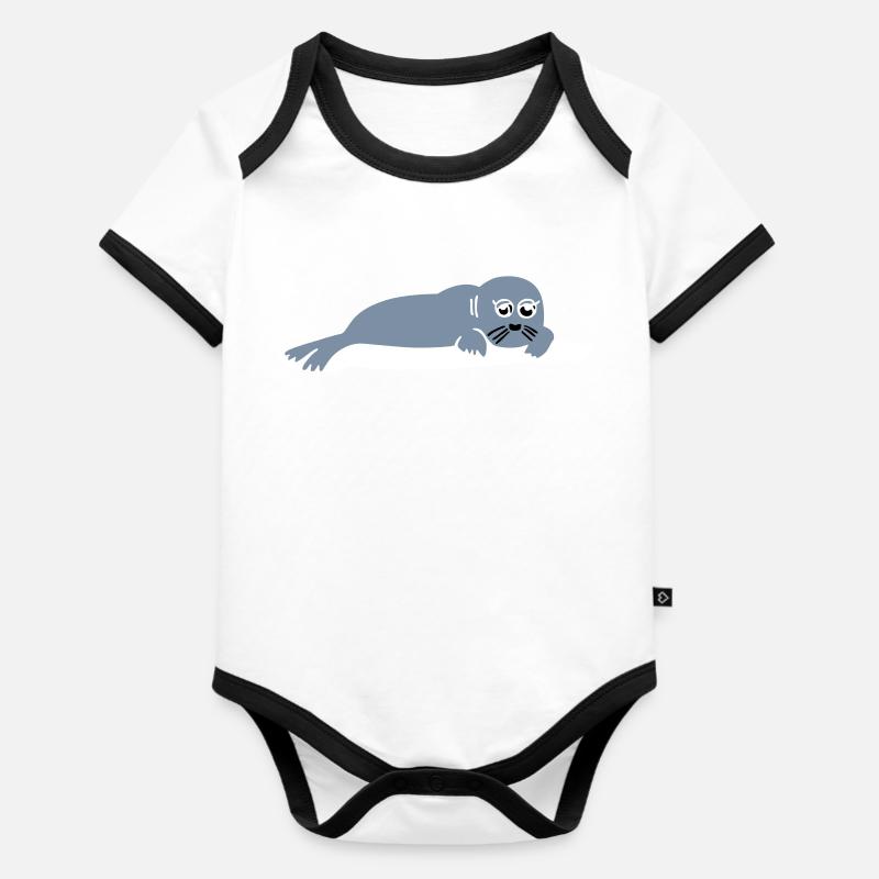 seal 2 - Body Bébé bio contrasté manches courtes - blanc/noir