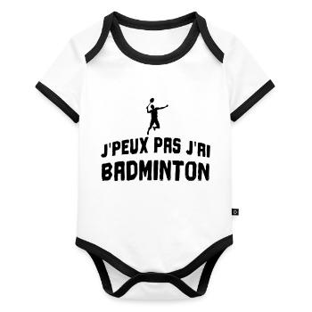 J'peux pas j'ai badminton - Body Bébé bio contrasté manches courtes - blanc/noir  - Devant