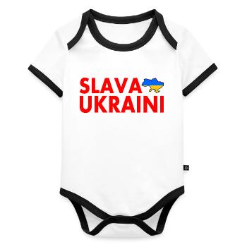 Slava ukraini - Body Bébé bio contrasté manches courtes - blanc/noir  - Devant