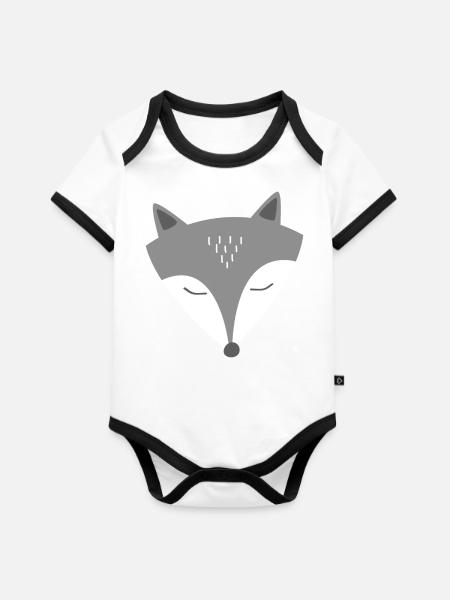 Wolf - Baby Bio-Kurzarm-Kontrastbody - Weiß/Schwarz 