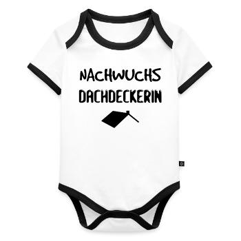 Nachwuchs Dachdeckerin - Geschenk Baby Geburt - Baby Bio-Kurzarm-Kontrastbody - Weiß/Schwarz  - Vorne