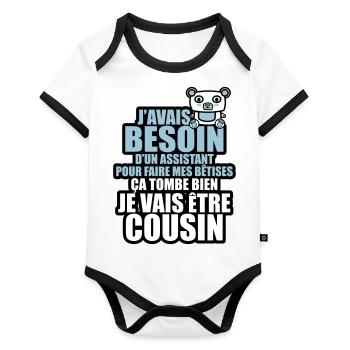 besoin d'un assistant pour mes bêtises cousin - Body Bébé bio contrasté manches courtes - blanc/noir  - Devant